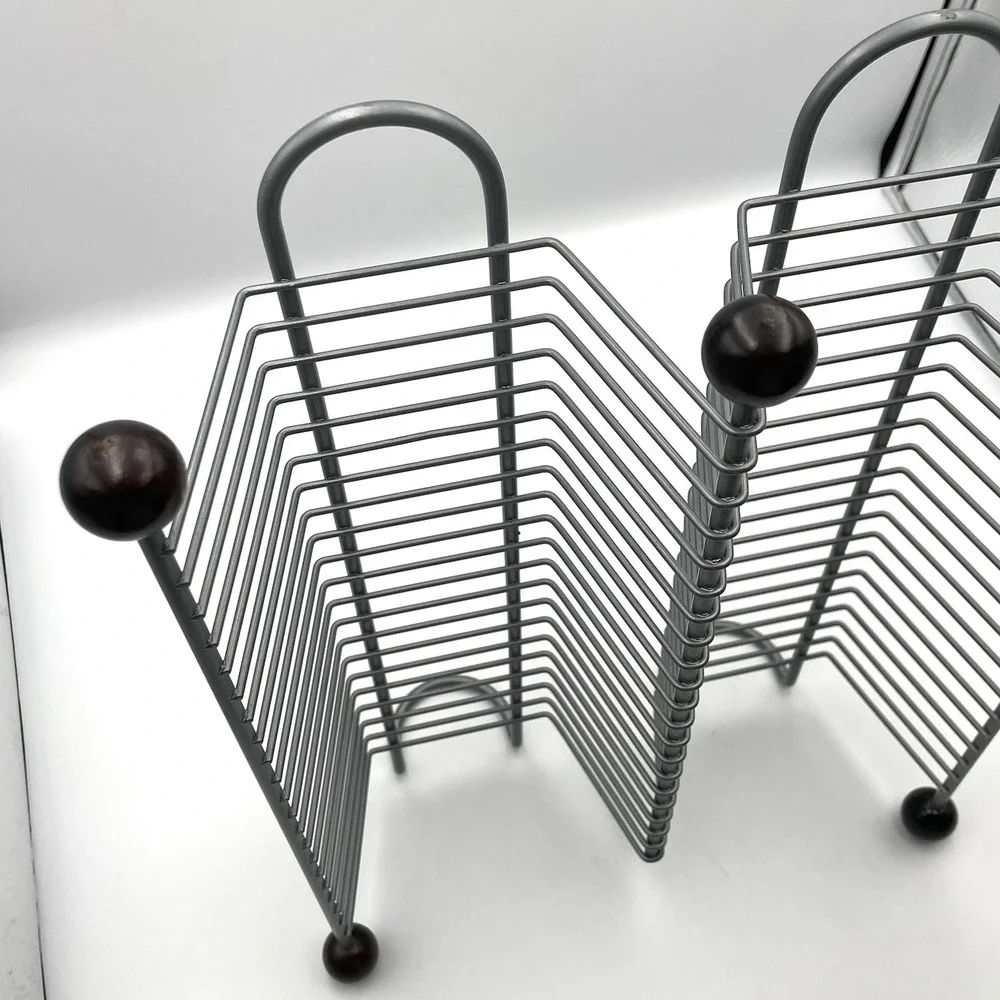 Vintage 1990s Metal Wire 40 CD Storage Rack Holder Organizer Gray Wood Ball Feet